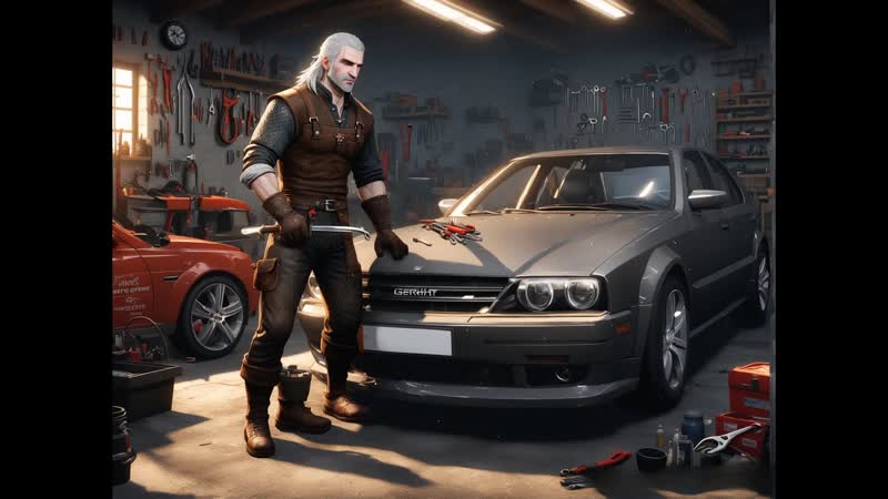 Геральт стал автомехаником и ремонтирует машины в игре Car