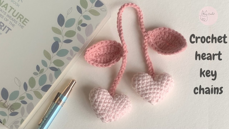 CROCHET PINK HEART KEYCHAIN,
