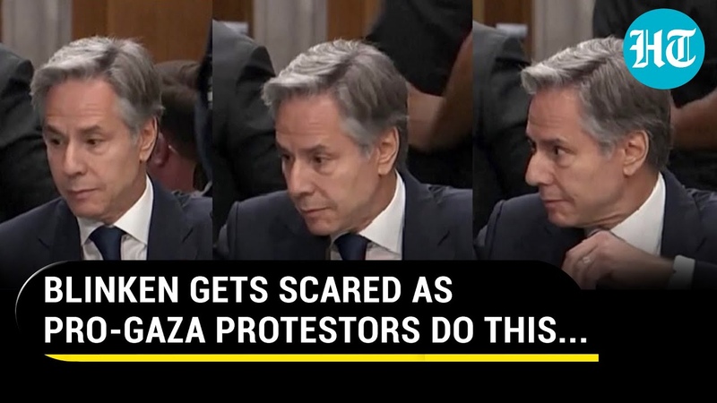 On Cam: Blinken Gets Scared As Pro Gaza Protestors Interrupt Congress Hearing With , Israel,