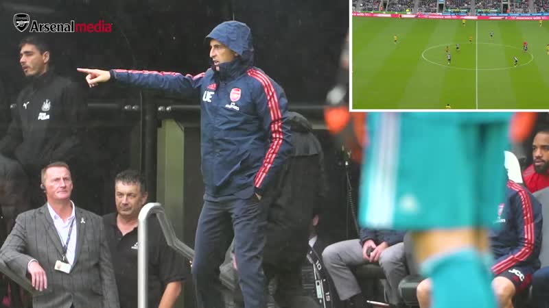 ARSENAL BENCH CAM Newcastle Utd 0 1 Arsenal Unai Emery, Pepe,