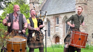 'Tribal King' by Scottish band Clann An Drumma on Moot Hill in the grounds of Scone Palace 2018