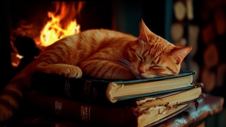 Cute purring cat and crackling fireplace ASMR | For sleep, study, work
