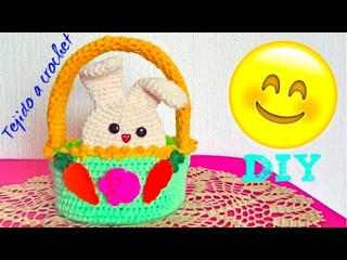 ADORNO PARA TU CASA - CANASTA TEJIDA  con Conejitos Tejida a crochet !!! - Tutorial Rapido